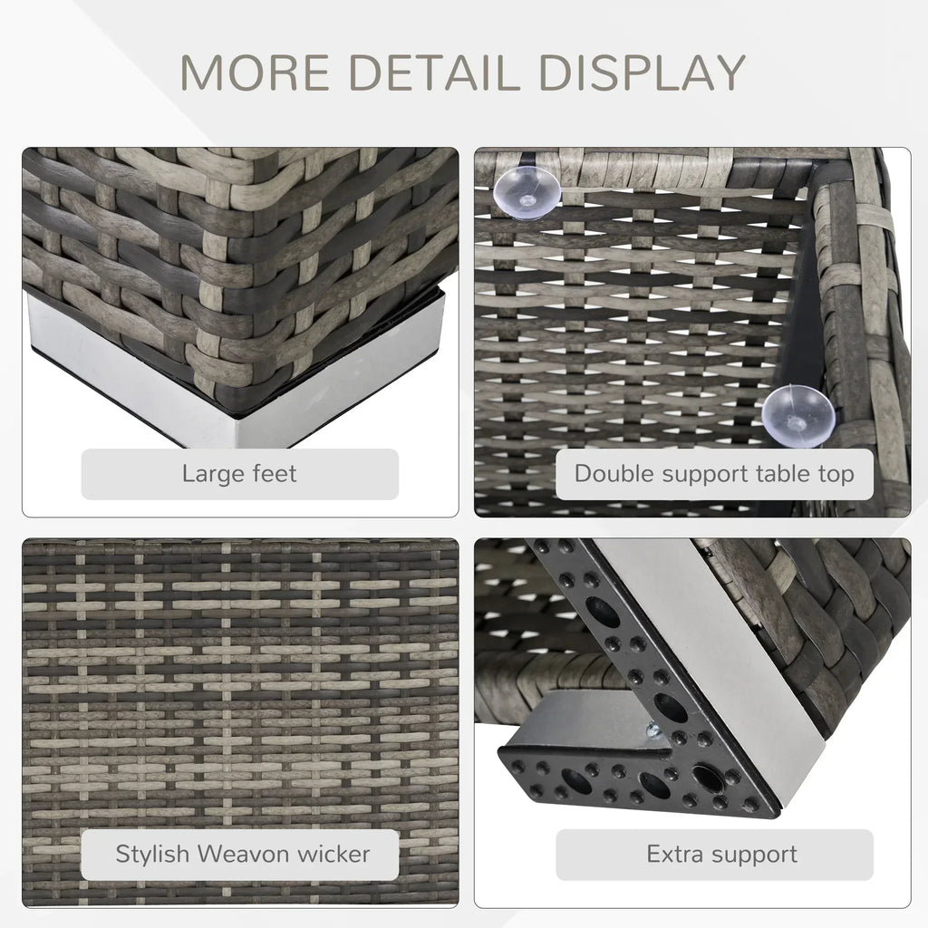 Square PE Wicker Rattan Table with Glass Top - Dark Grey - Bobobiy