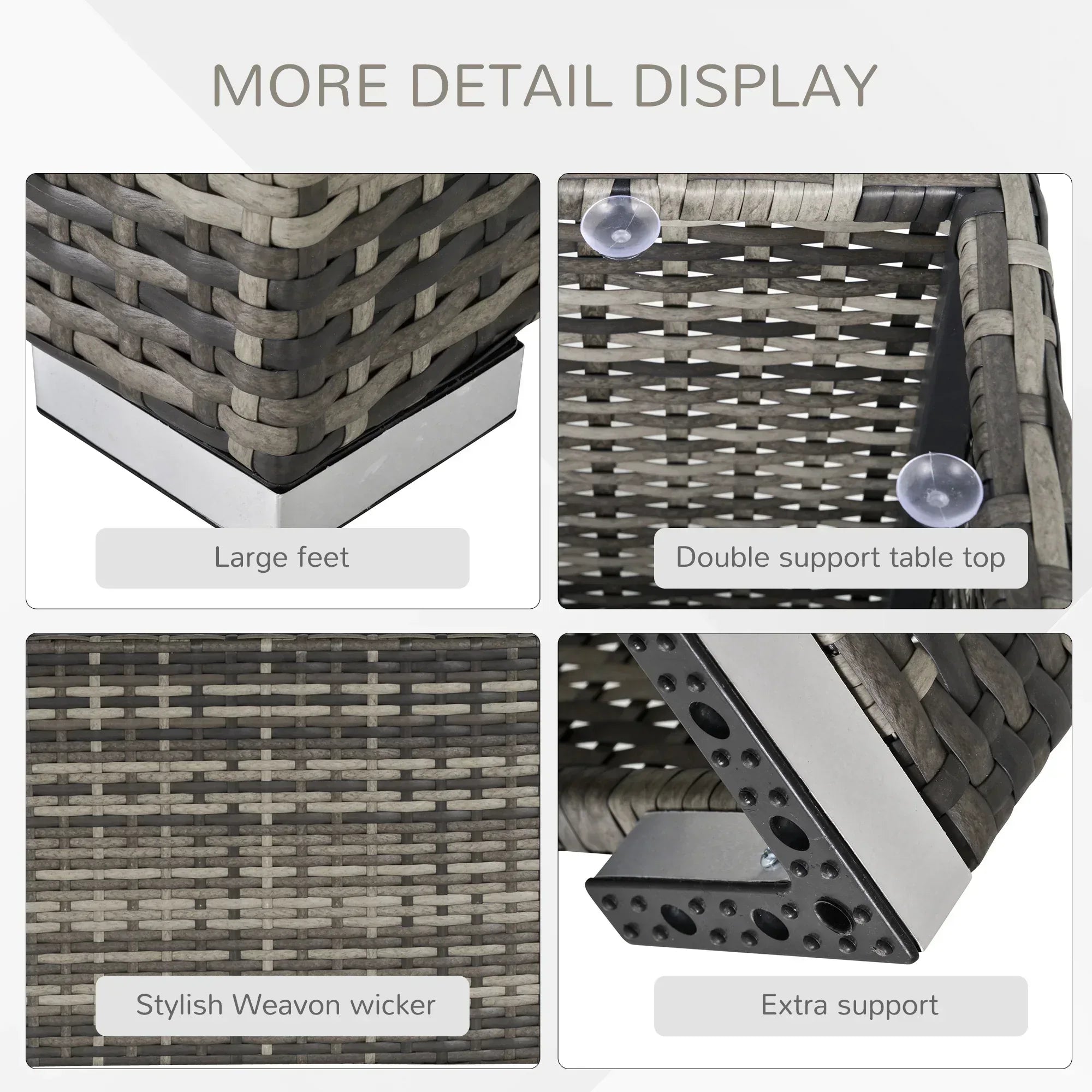 Square PE Wicker Rattan Table with Glass Top - Dark Grey - Bobobiy