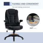 Black ergonomic office chair with padded armrests and 360-degree swivel base.