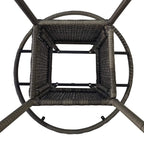 Grey rattan-style table frame underside with woven lattice supports and round edge