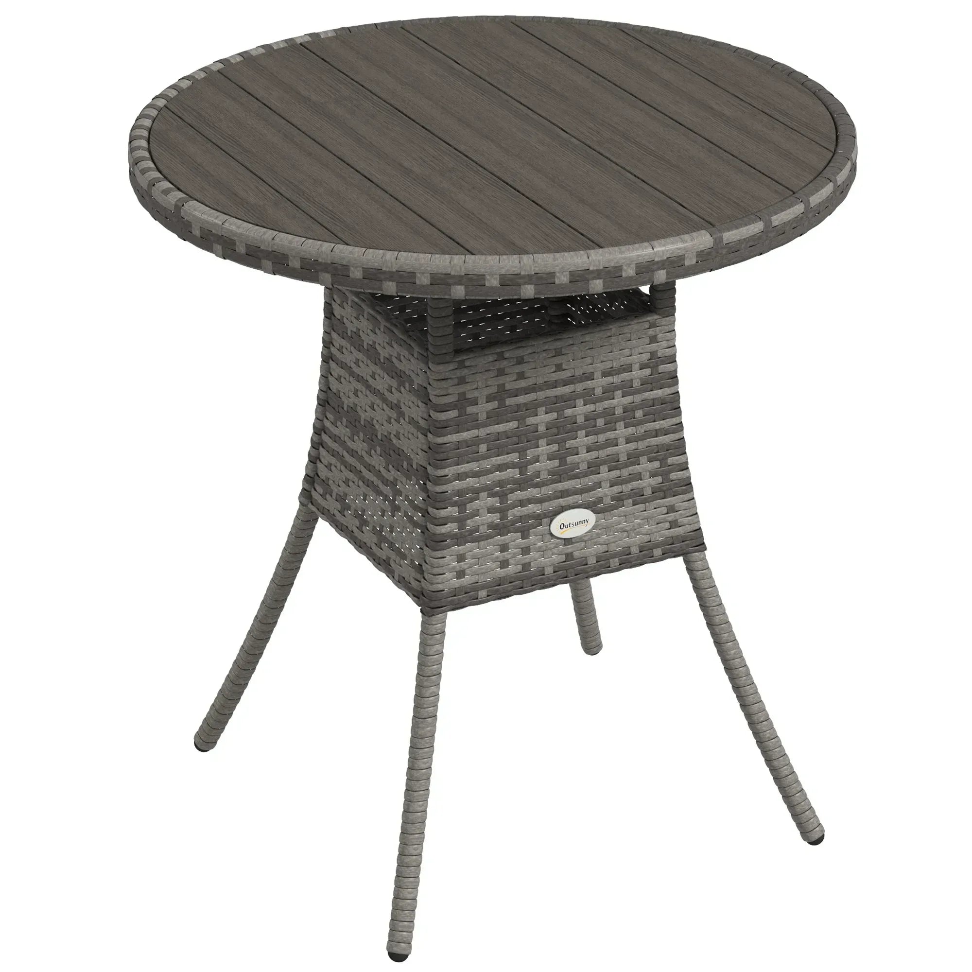 70cm Four-Person Wood-Effect Rattan Table - Grey - Bobobiy