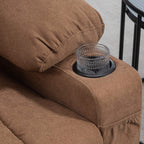 Brown lift recliner armrest with built-in cup holder tray