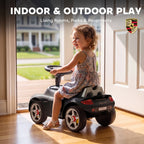 Matte black ride-on push car rear with back lights, steering post, and wheels