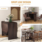 Dark brown drop-leaf folding table with wood-look top and side panel opening