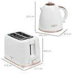 Cream electric kettle and 2-slice toaster with size measurements
