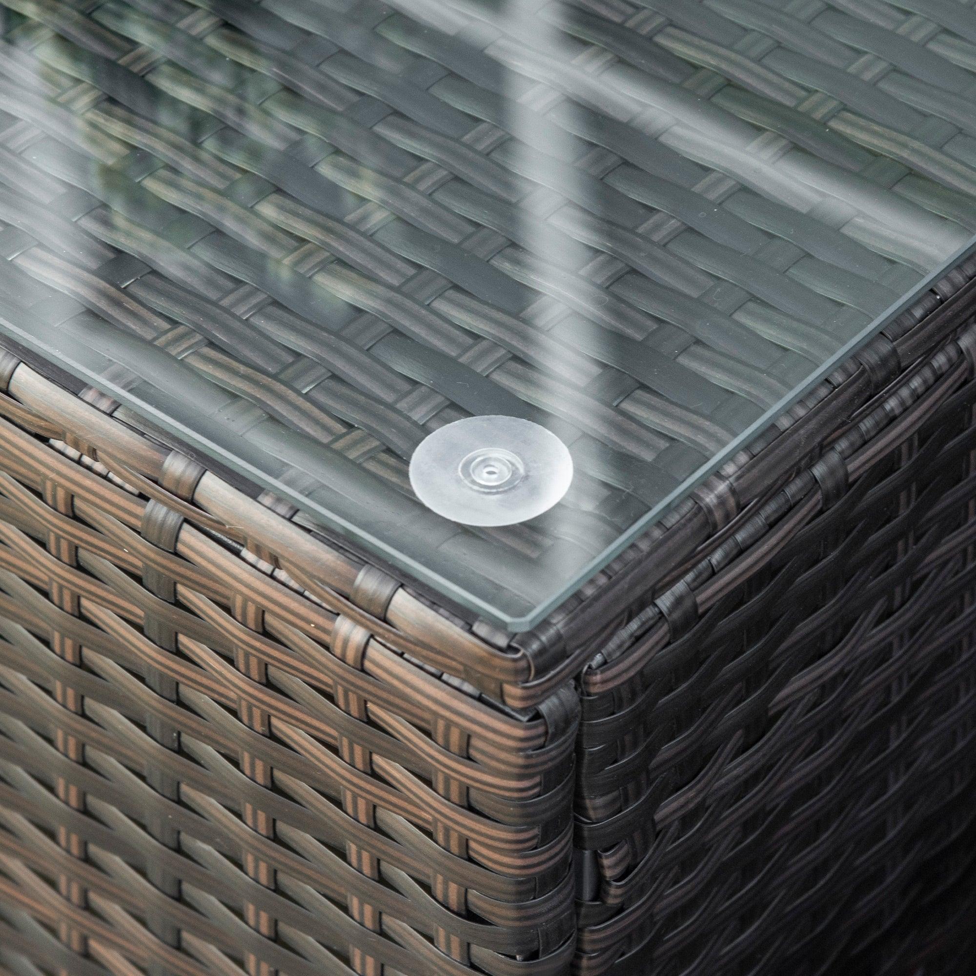 PE Rattan Garden Coffee Table with Glass Table Top - Brown - Bobobiy