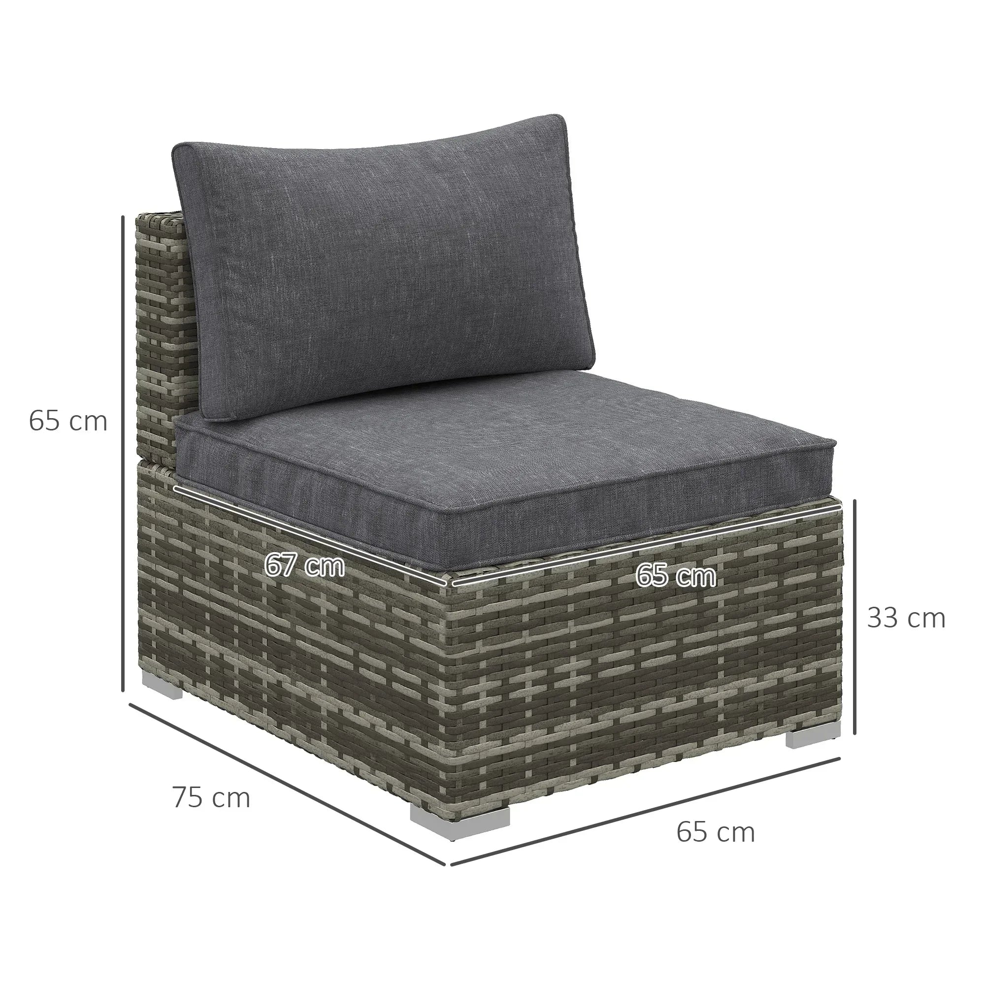 Armless Rattan Garden Chair, Outdoor Rattan Chair with Cushions, PE Wicker Garden Furniture with Steel Frame, Adjustable Footpads for Garden, Terrace, Deep Grey - Bobobiy