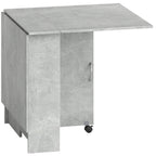 Grey folding drop-leaf dining table with two-tier shelf and lockable casters