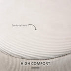 Cream white corduroy ottoman fabric texture with stitched circular lid edge detail.