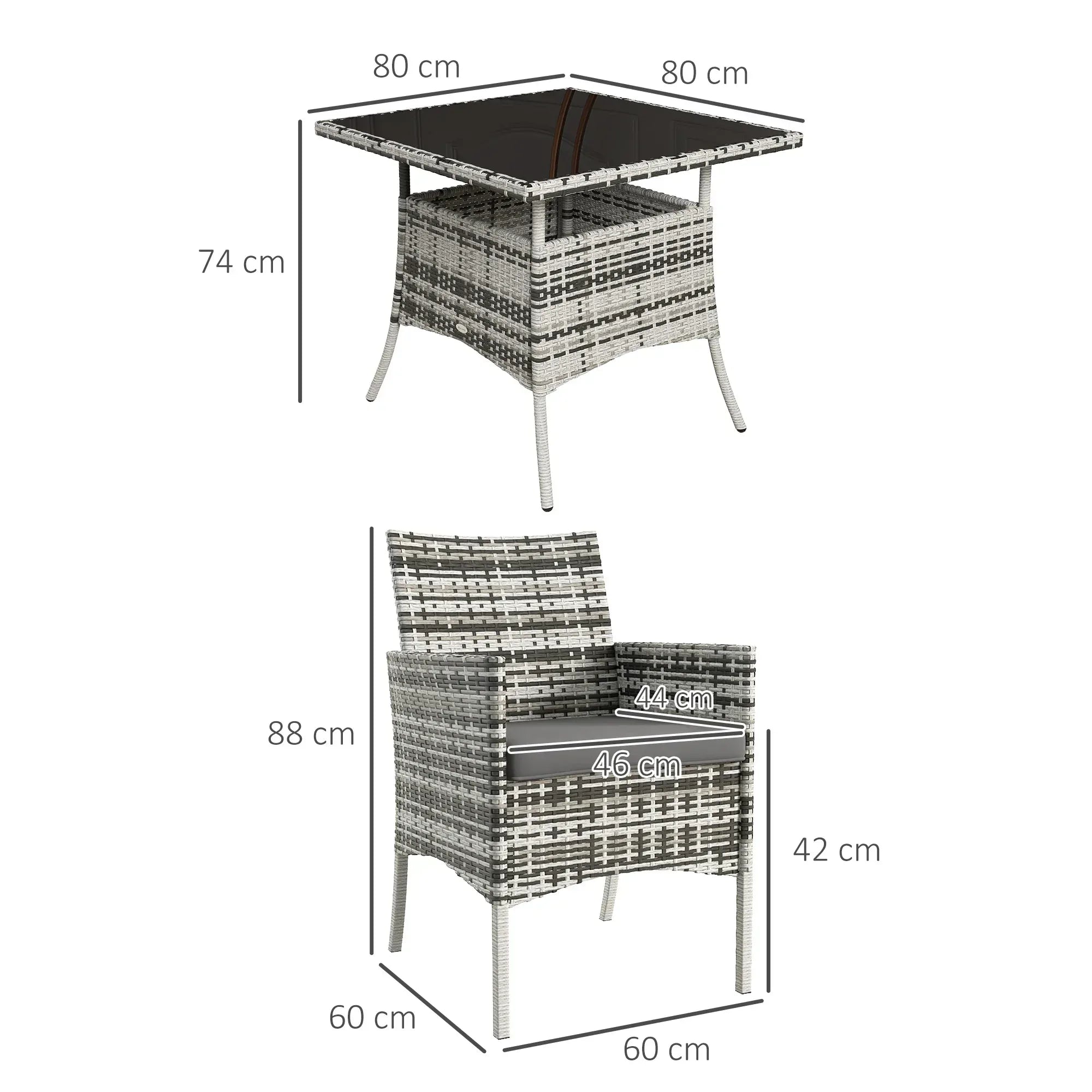 Five-Pieces Rattan Dining Set - Mixed Grey - Bobobiy
