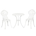 White aluminium bistro table with two ornate lattice chairs, 3-piece set