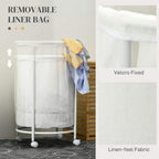 White laundry bin with removable liner, Velcro-fixed seam and textured fabric
