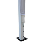 White gazebo steel leg post with height adjustment holes and base plate