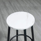 Round white stool seat with black metal legs and circular footrest bar