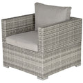 Single Seater Rattan Chair Sofa with Padded Cushions, All-Weather PE Wicker Weave Garden Armchair with Armrests, Grey - Bobobiy