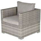 Grey PE rattan weave single seater armchair with padded seat and back cushions