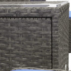 Gray PE rattan woven furniture frame with corner and side panel texture close-up