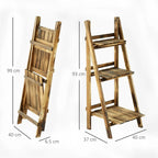 Brown wooden 3-tier folding planter stand ladder with side and front views