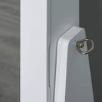 White cabinet door with round metal ring pull handle