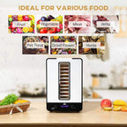 White 11-tray food dehydrator on countertop with front glass observation window