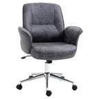 Charcoal grey mid-back swivel office chair with cushioned armrests and chrome star base