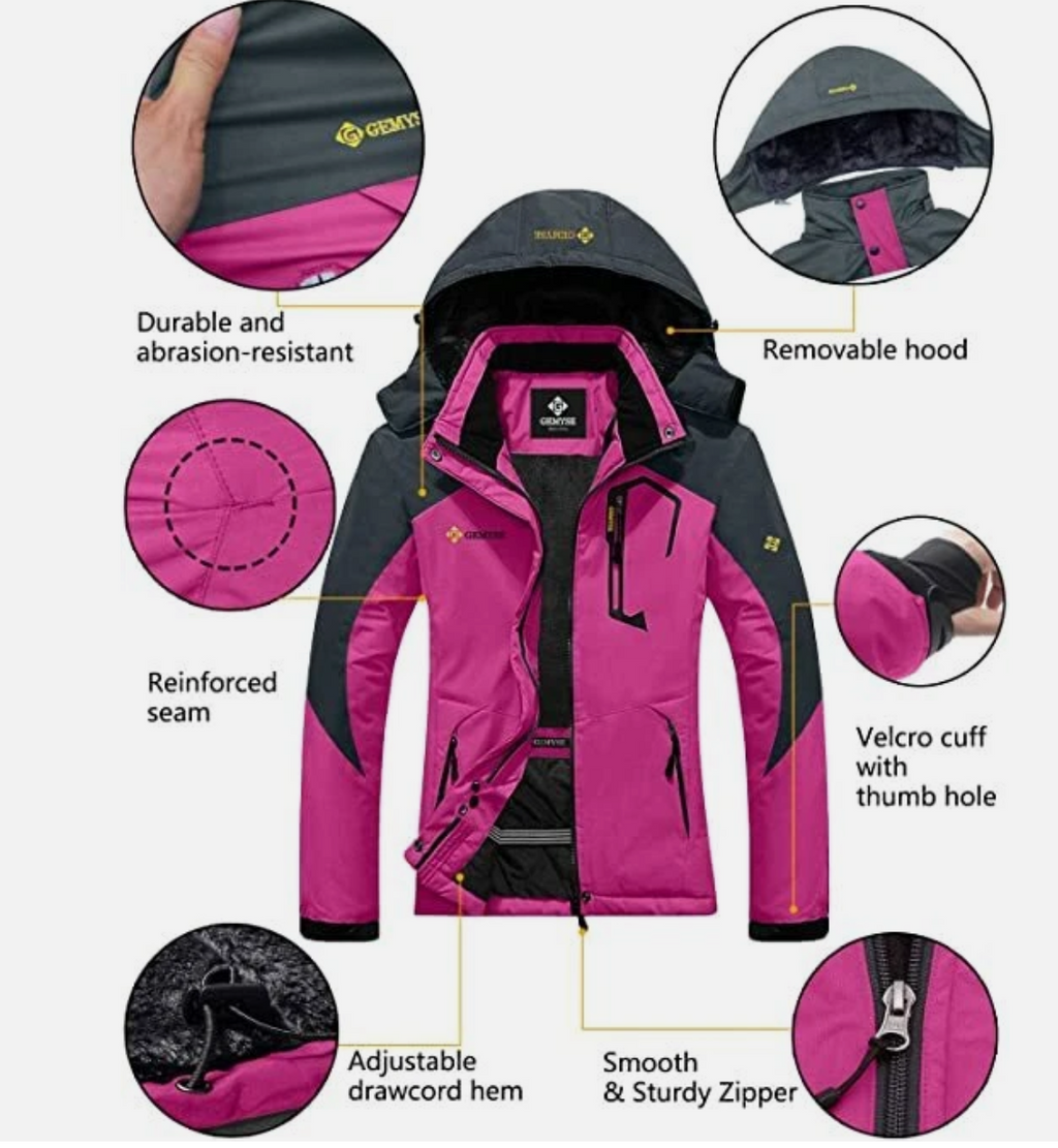 Womens Ski Jacket Waterproof Winter Fleece Lining Coat, Pink Size L GEMYSE