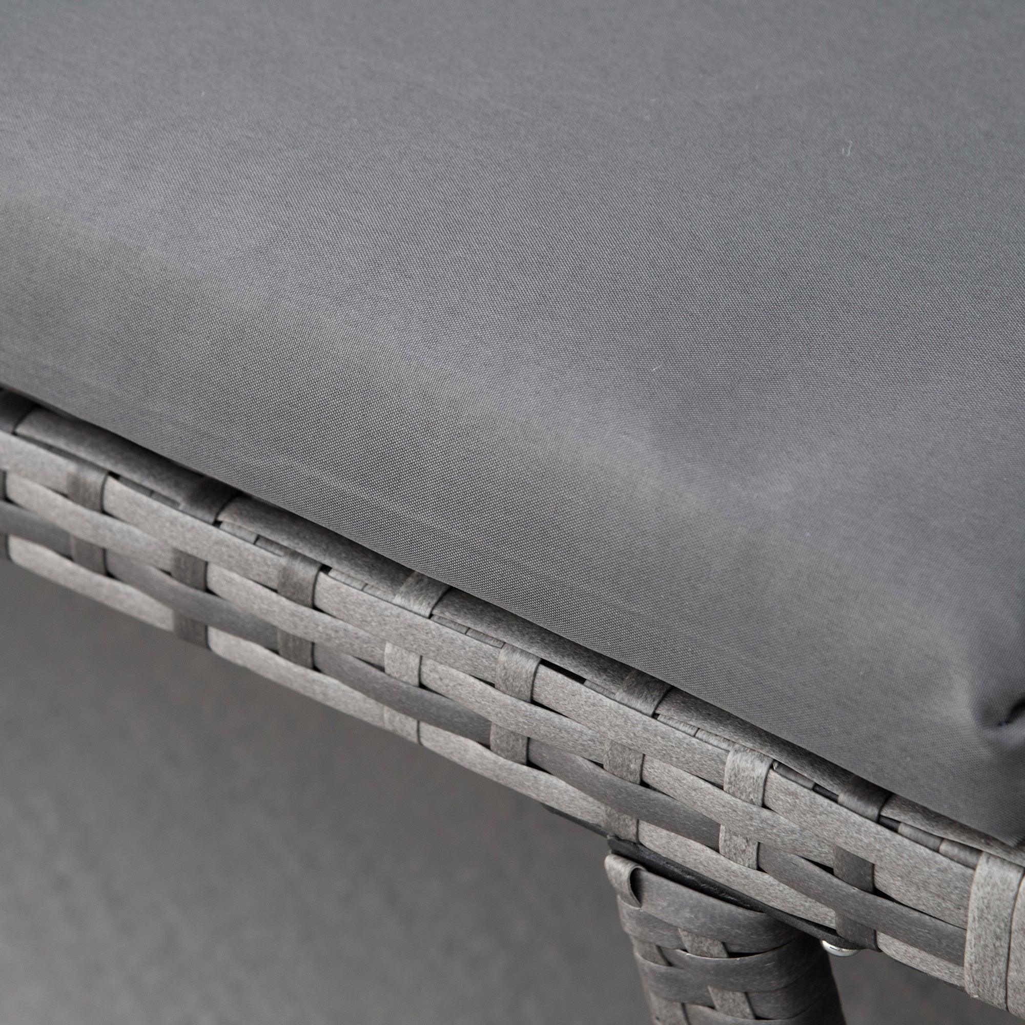 2 Seater Rattan Sofa with Cushions, 2-in-1 PE Rattan Daybed Sofa with Left Up or Down Armrests, Garden Chaise Lounger Loveseat for Outdoor, Patio, Mixed Grey - Bobobiy