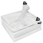 White PE tarpaulin sheet with reinforced grommets, folded, heavy-duty mesh weave