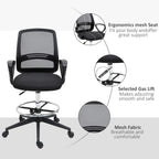 Black mesh back drafting chair with cushioned seat, gas lift stem, and swivel base