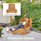 Outdoor wooden rocking chair with high backrest and slatted seat on curved rock runners