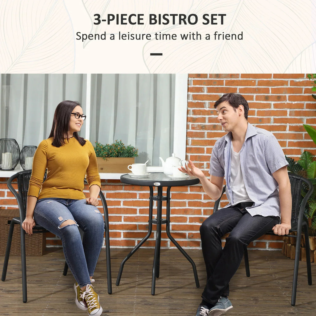 3 Pieces Rattan Bistro Set - Black - Bobobiy