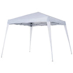 White instant pop-up gazebo with four slant legs and open side canopy