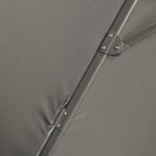 Grey umbrella fabric close-up with reinforced seam and fastening clips