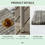 Grey woven table with sturdy legs and reinforced edge detail