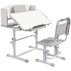 Grey height adjustable kids study table with drawer and matching chair