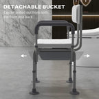White shower stool side view with detachable bucket and armrests on height-adjustable legs