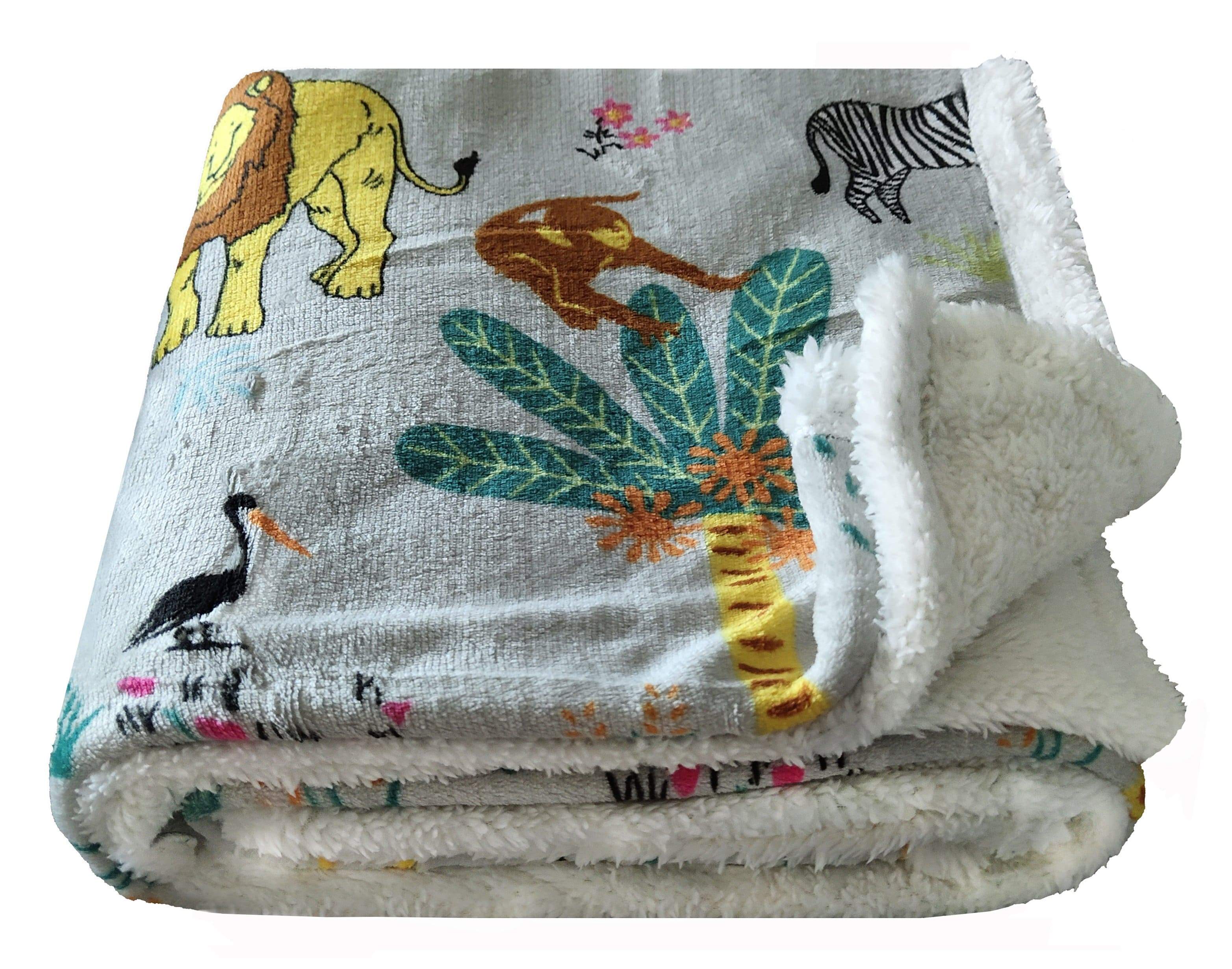 Jungle Safari Animal Kingdom Children's Teddy Fleece Bedding Set Lions Elephants Giraffes Zebras Matching Throw and Cushion Available