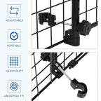 Black pet car barrier close-up of adjustable hardware and latch components