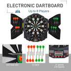 Electronic dartboard set with LED scoring panel, soft tip darts, and game controller