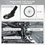 Bike trailer hitch connector and rear axle hardware on the trailer frame
