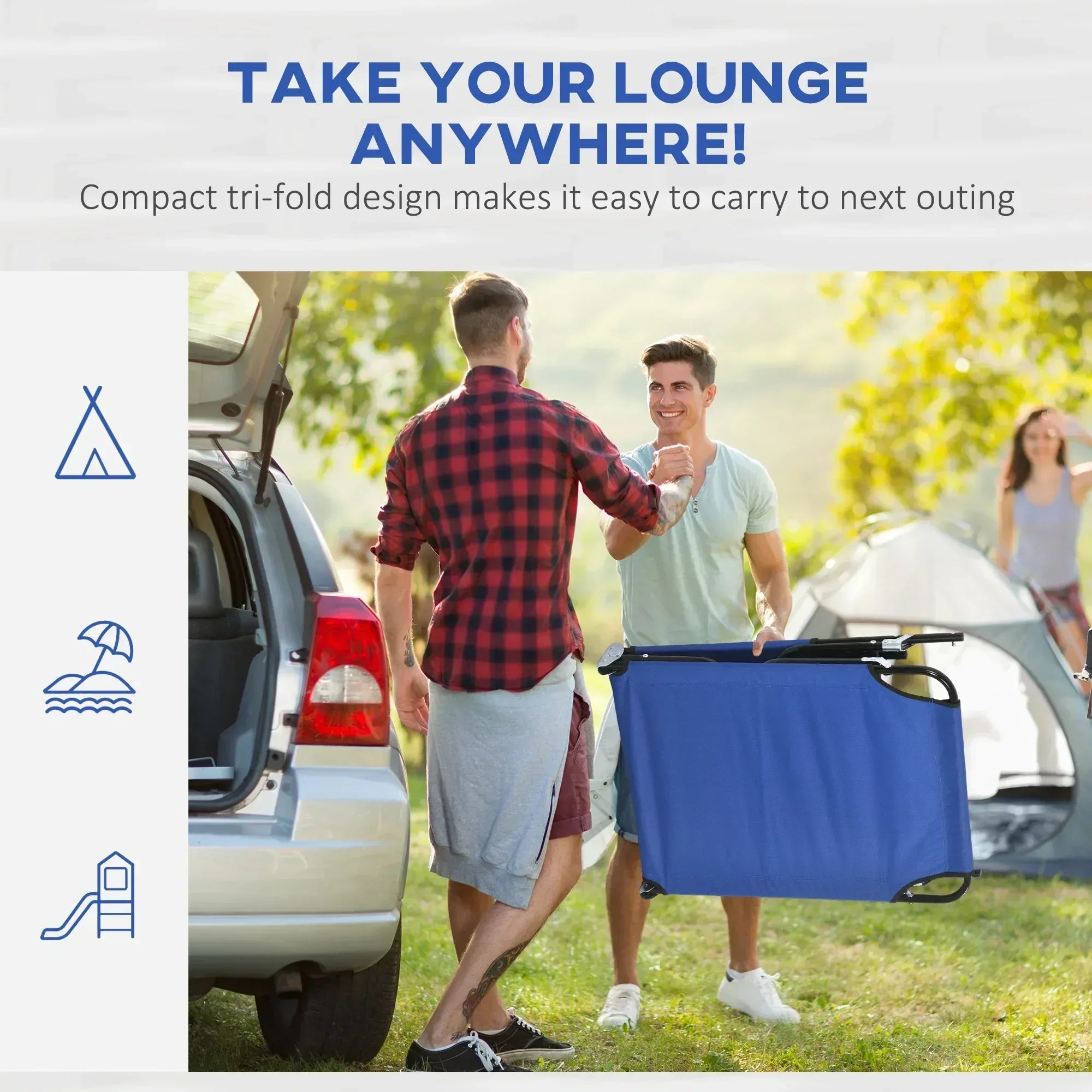 Folding Sun Loungers Set of 2 with Face Hole, 4-Position Adjustable Backrest Garden Recliner Chairs Sunbeds, Outdoor Lounge Chairs with 600 D Oxford Cloth Seat, Pillow for Beach, Blue - Bobobiy