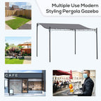 Grey wall gazebo canopy shown in multiple settings with metal frame and grey roof.