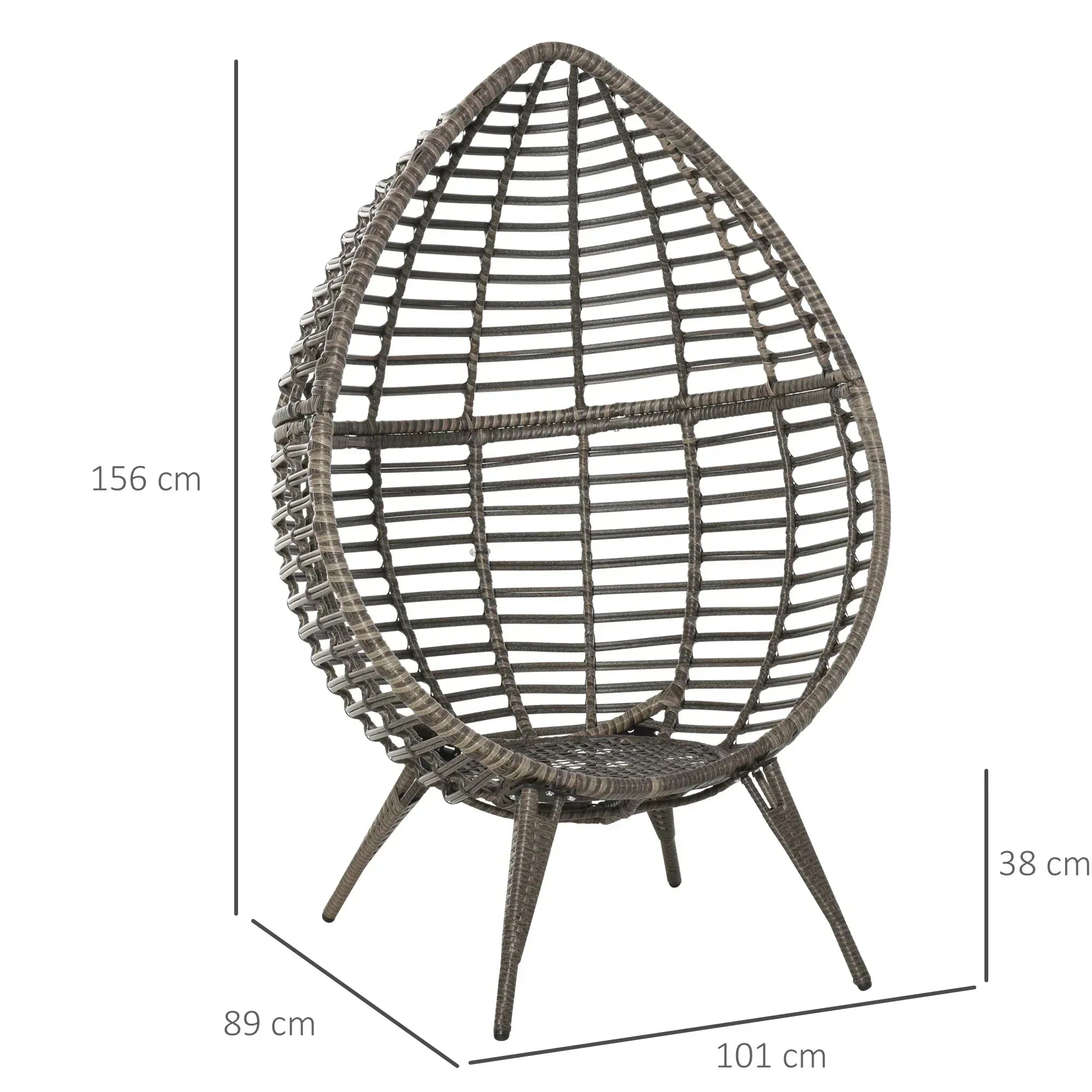 Teardop PE Wicker Rattan Chair w/ Thick Cushions 4 Legs Outdoor Seat Egg Garden - Bobobiy