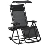 Black folding rocking sun lounger chair with adjustable back and headrest