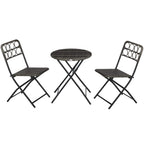 3-piece rattan bistro set with round dark grey table and two folding chairs
