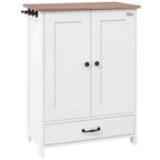 White pet feeding station cabinet with raised bowls and adjustable front panel