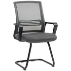 Dark grey mesh office chair with padded seat and sled base, no wheels