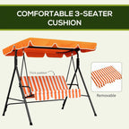 Orange 3-seater swing chair with thick padded striped cushions and removable cushion panel