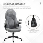 Light grey office chair with adjustable height, padded backrest, swivel base and armrests