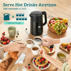 Black electric kettle with lid and LED temperature display